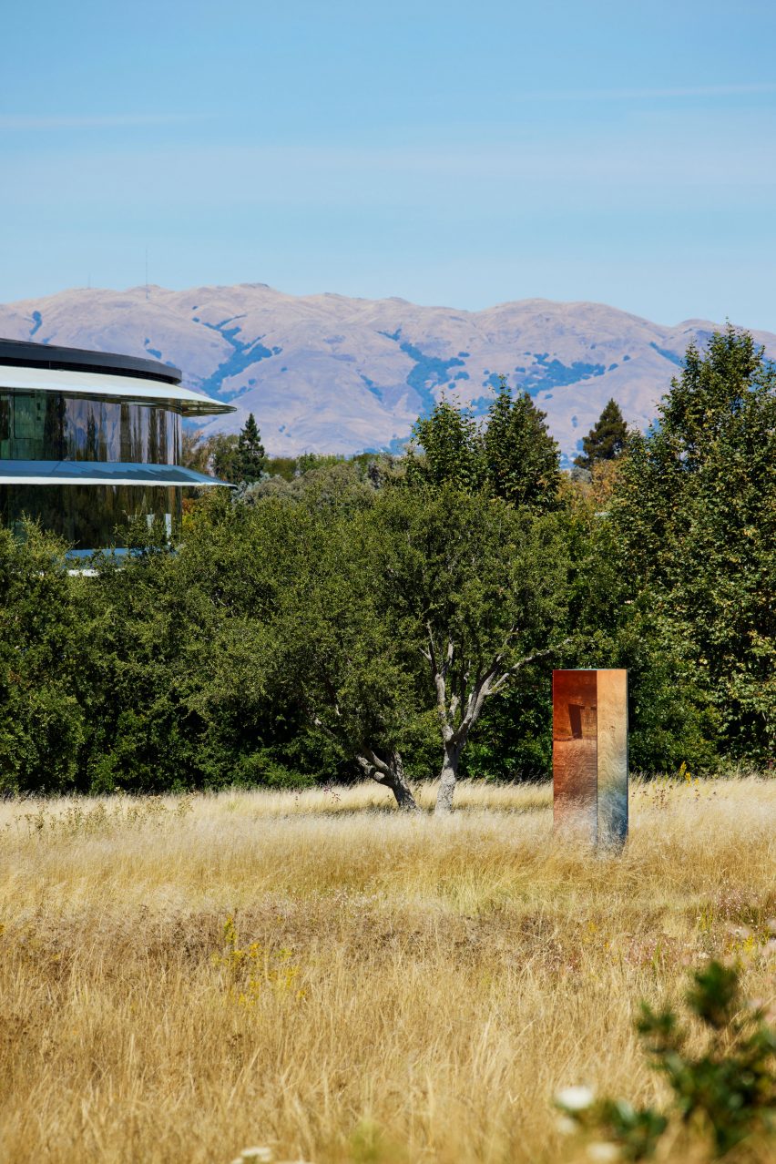 Dutch designer Sabine Marcelis has created a trio of mirrored and resin installations at Apple Park in California, all informed by the latest iPhones.