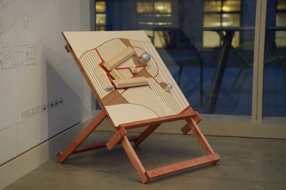 a photograph of a beige and brown installation