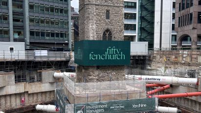 Excavation for 50 Fenchurch Street around medieval London church tower