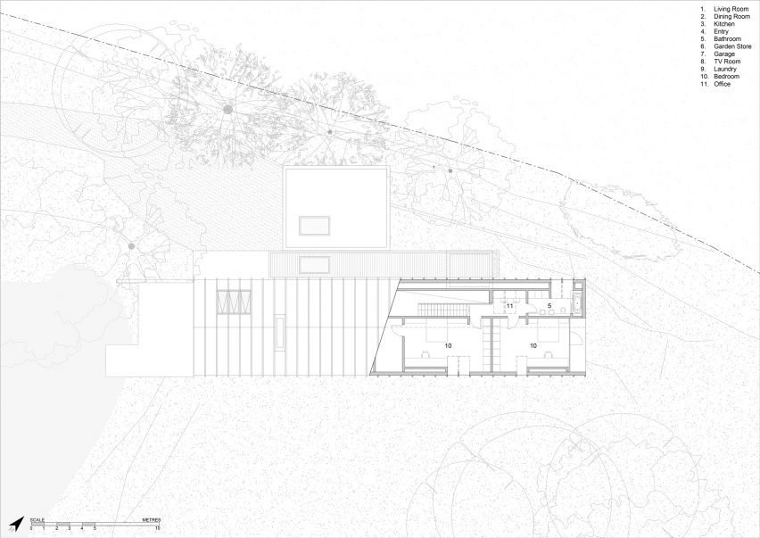 First floor plan of Twisted House by Andy Martin Architects