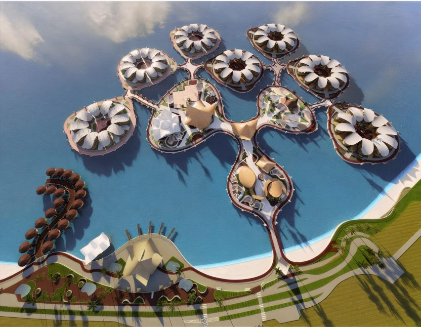 a visualisation of a structure built over water