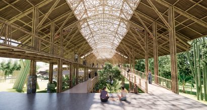 a visualisation of an outdoor structure in tones of brown