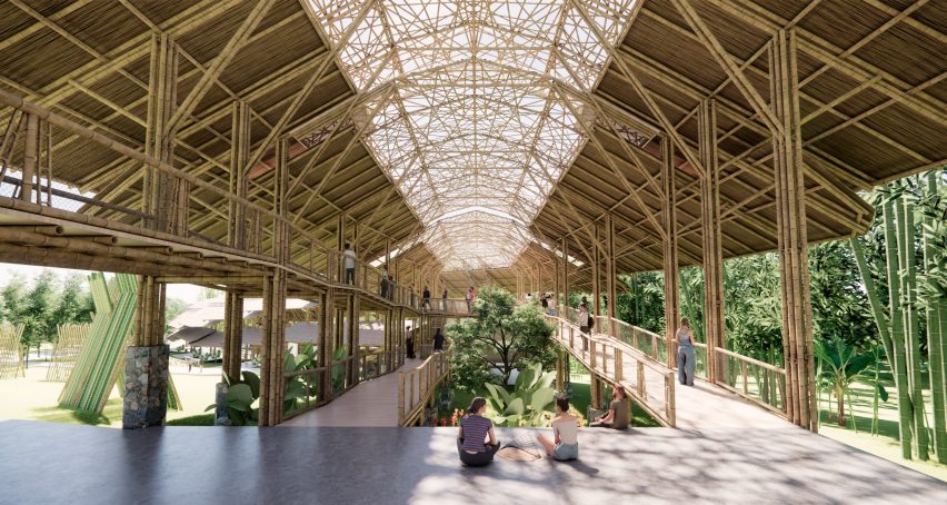 a visualisation of an outdoor structure in tones of brown