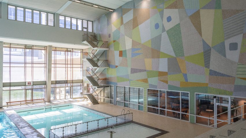Swimming pool with large mural