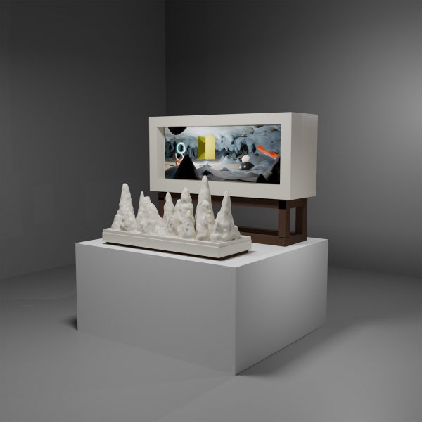 Visualisation showing a model and screen depicting a digital cave
