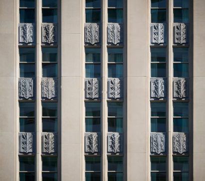 Detail of the Waldorf Astoria facade showing windows