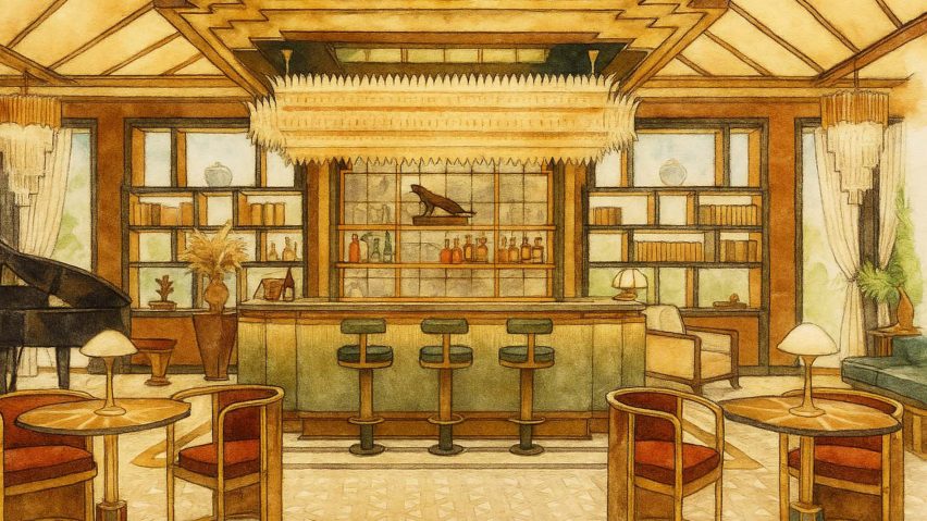 Illustration of a Art Deco-style bar