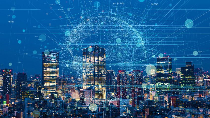 Digital graphic with London skyline