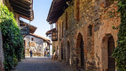 Close up of buildings in a historic Italian village