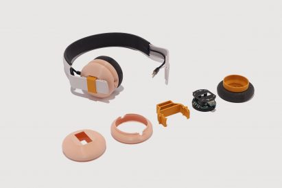 A selection of the interchangeable parts laid out upon a table