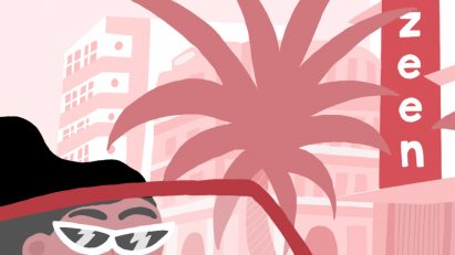 Cartoon-like graphic representing Miami art week