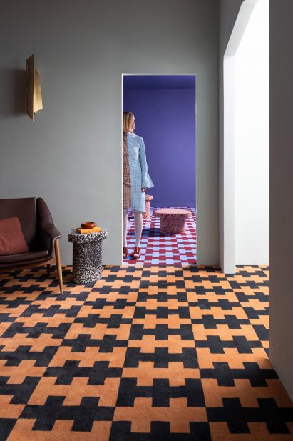 Newstalgia flooring collection in black and orange