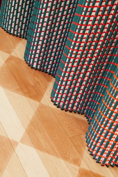 Close-up of pleated room divider