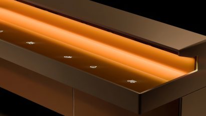 The Splash Lab's Lumashelf close-up in gold