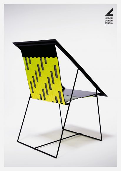 a chair in tones of black and yellow