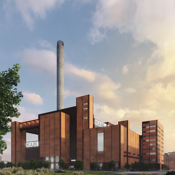 a visualisation of a power station in tones of brown and beige