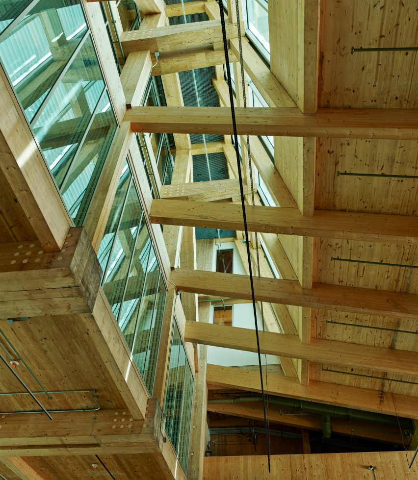 Atrium in a mass-timber building by Grafton Architects