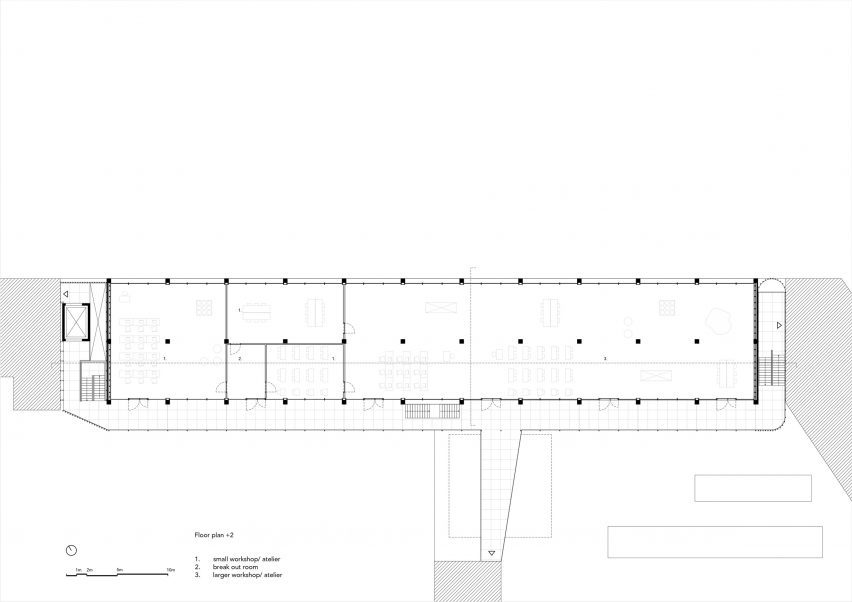 Second floor plan of Atelier PPW by NWLND Rogiers Vandeputte and architect Kris Broidioi