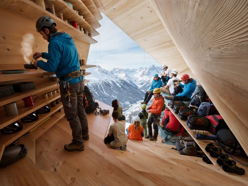 Timber-lined mountain refuge by Carlo Ratti Associati