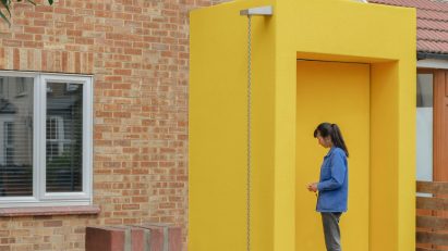 Banana-yellow front door