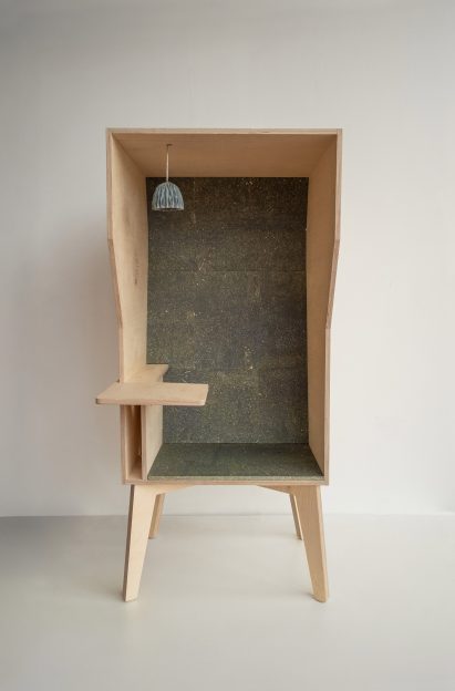 Cupsan material used as a back panel and seat in an office pod seat by OpenDesk
