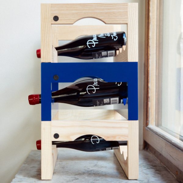 Wine racks in blue and wood