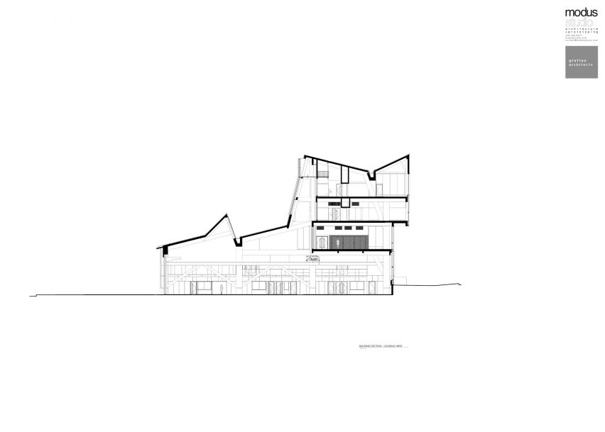 Section of the Anthony Timberlands Center for Design and Materials Innovation by Grafton Architects