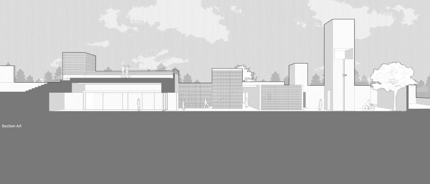 Section of The Street community clubhouse in India by Studio VDGA