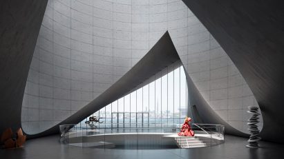 Render of a gallery interior by Tadao Ando