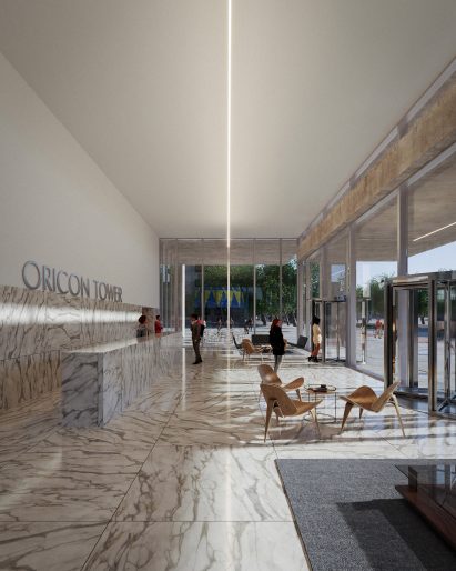 Lobby interior of Oricon Tower by Eduardo Souto de Moura and OODA