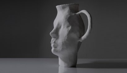 Face-shaped vase created for AI: Brilliantly Bad by Front