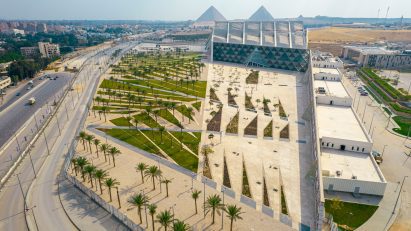 Aerial view of Grand Egyptian Museum by Heneghan Peng Architects