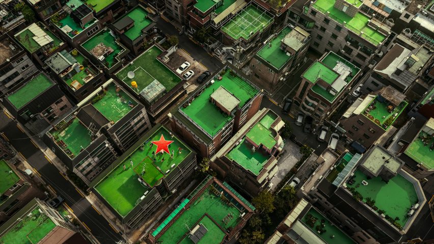 Aerial shot of the rooftops in Seoul