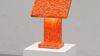 Orange lamp from Crayon Pine collection by Adrian Bursell and Siri Svedborg
