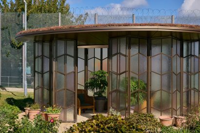 Pavilion surrounded by glazed screens