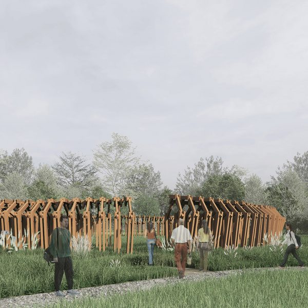 Render of architectural structure outside