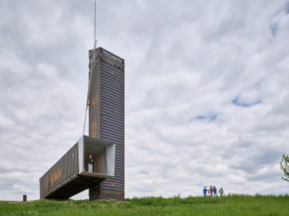 Lookout Above Litomyšl viewing tower made from shipping containers by Atelier-r