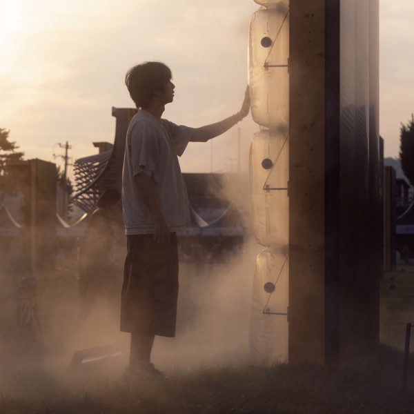 Man touching misty wall