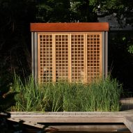 Sauna with a gridded front