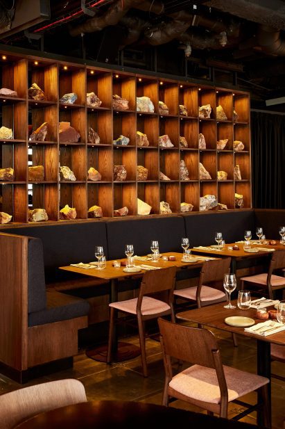 Combarbalita rocks in Mareida, a Chilean restaurant in London designed by DAW