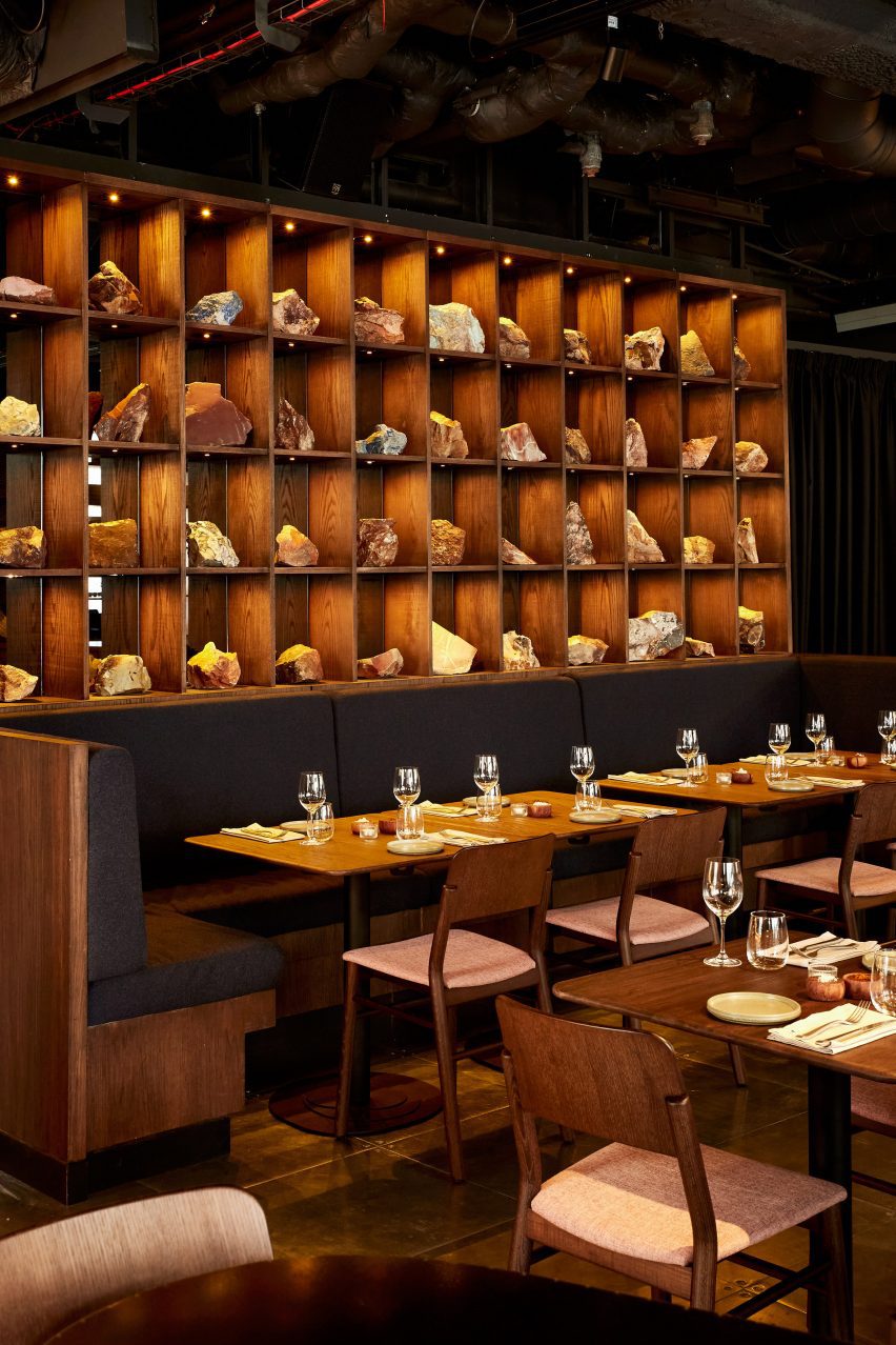 Combarbalita rocks in Mareida, a Chilean restaurant in London designed by DAW