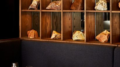 Combarbalita rocks in Mareida, a Chilean restaurant in London designed by DAW