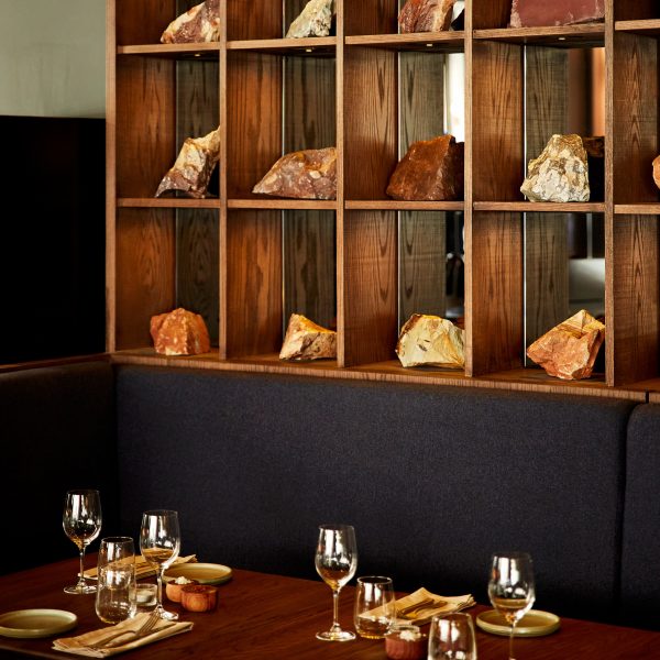Combarbalita rocks in Mareida, a Chilean restaurant in London designed by DAW