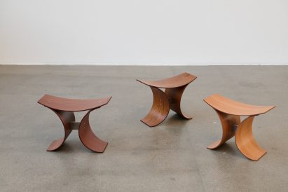 Timber stools on display at The Mindcraft Project exhibition