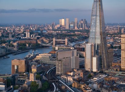 Aerial view of The Shard and surrounding Shard Quarter development at London Bridge