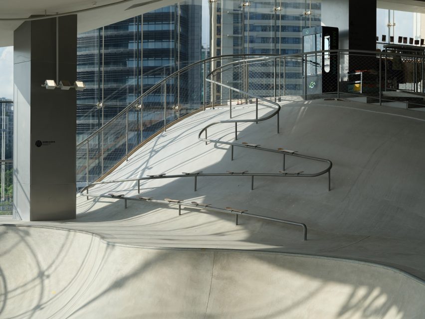 Indoor skatepark with glass walls