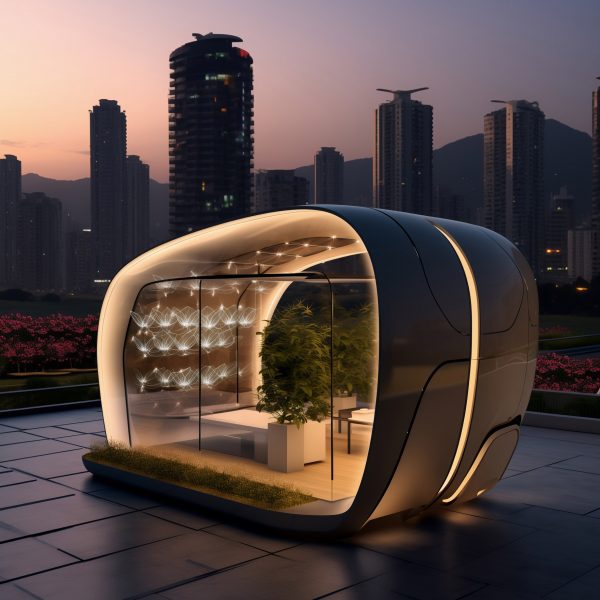 a photograph of a circular pod, placed outside