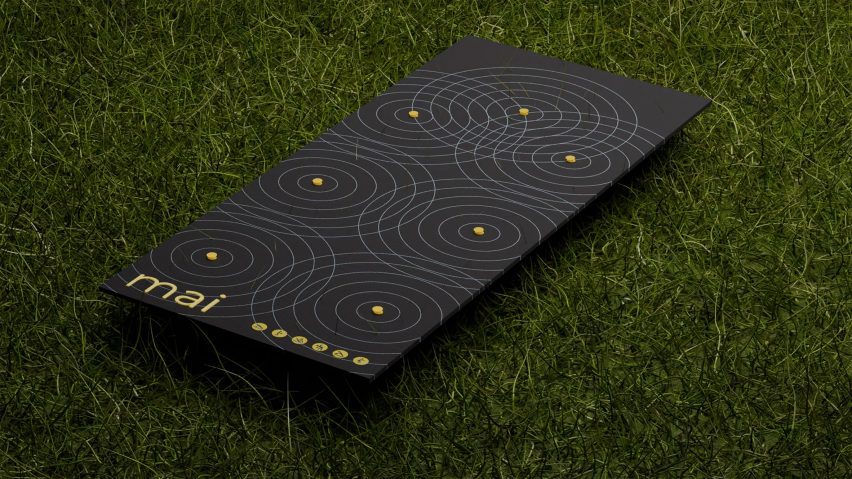 a photograph of a fitness mat on grass