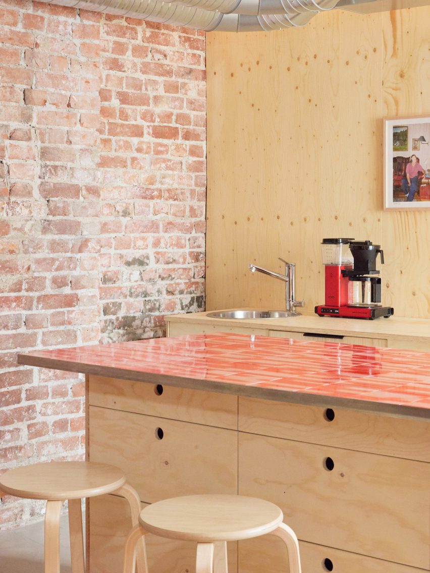 Kitchen in Podimo Norway office by Omhu Projects