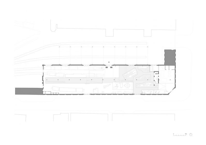 Floor plan of Power Hall gallery by Carmody Groarke at the Science and Industry Museum in Manchester